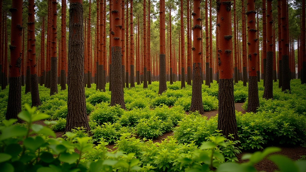 Bosque denso de arrayanes patagónicos con troncos rojos y follaje verde en Chubut