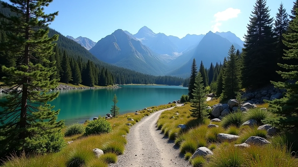 Caminata accesible alrededor del Lago Puelo con vistas al agua clara y bosques patagónicos