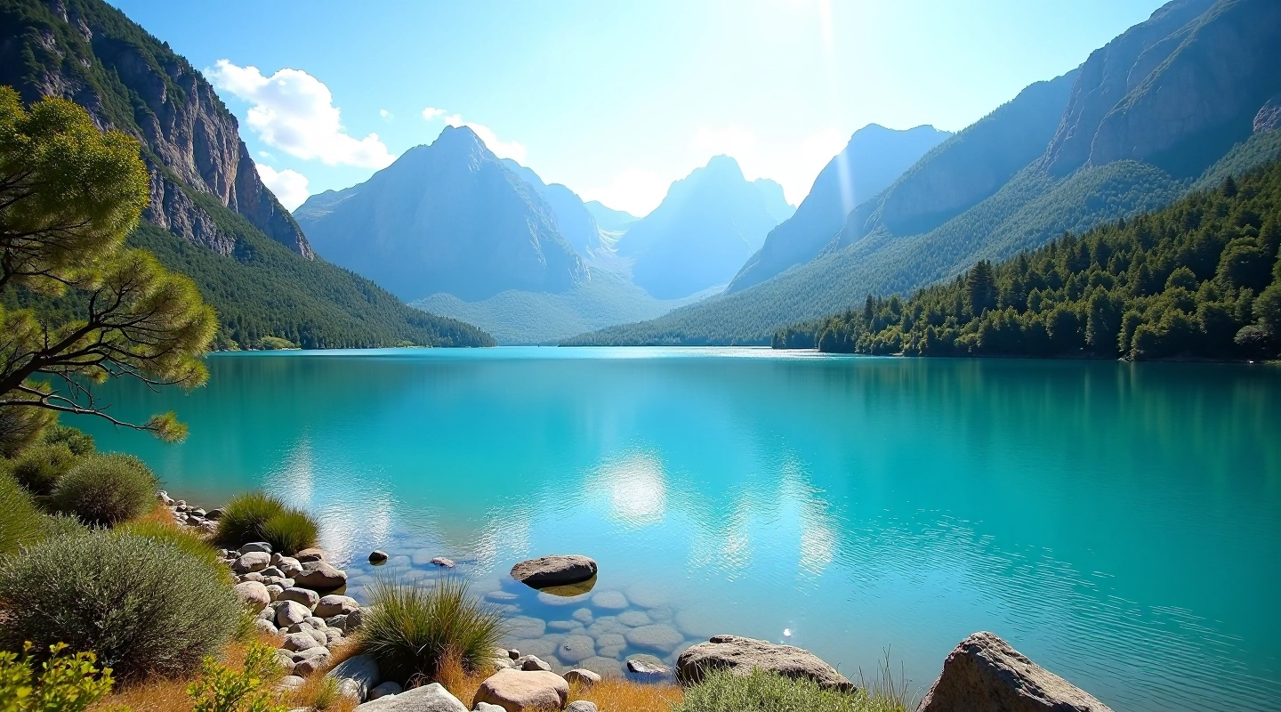 Vista panorámica del Lago Puelo rodeado de bosques de arrayanes en Chubut